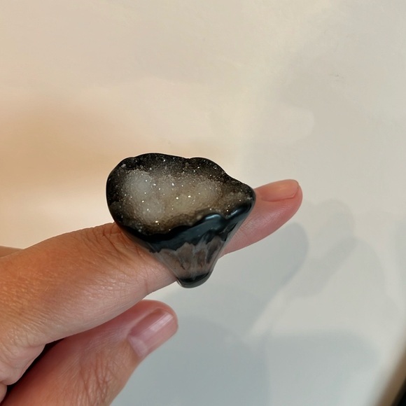 Galaxy Druzy Agate Ring, Black Agate Geode Drusy Ring, Rare Druzy Jewelry Unisex - Picture 6 of 8